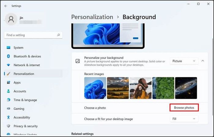 Chọn ảnh để làm hình nền cho Win 11
