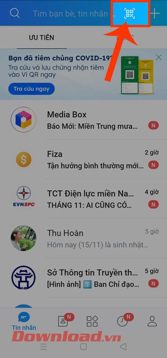Chạm vào biểu tượng mã QR