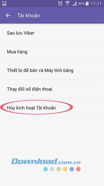 Hủy kích hoạt tài khoản Viber