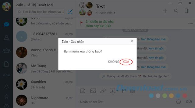 Xác nhận việc xóa thông báo