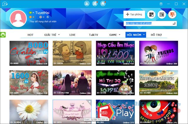 Giao diện chính của TalkTV