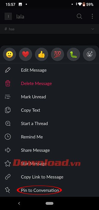 Ghim tin nhắn trên ứng dụng Slack
