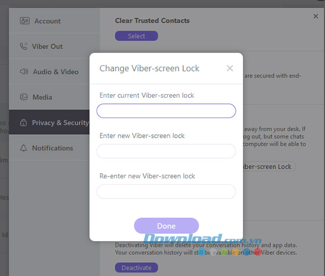 Đặt lại mật khẩu Viber