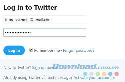 Đăng nhập vào tài khoản Twitter