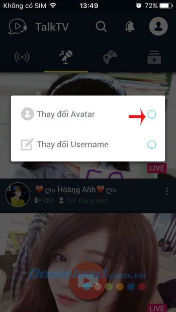 Thay đổi hình đại diện TalkTV