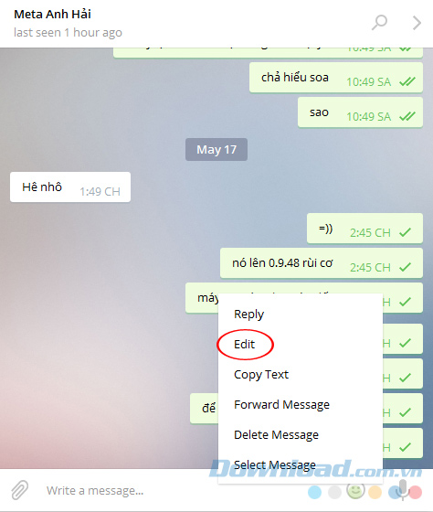 Chỉnh sửa lại nội dung tin nhắn đã gửi qua Telegram