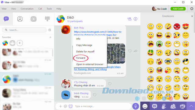 Chuyển tiếp tin nhắn trên Viber