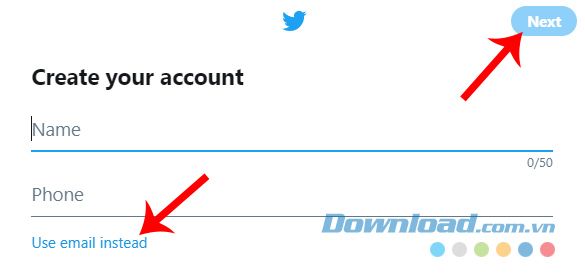 Nhập thông tin tài khoản Twitter