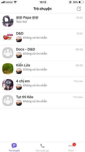 Giao diện của ứng dụng Viber trên điện thoại