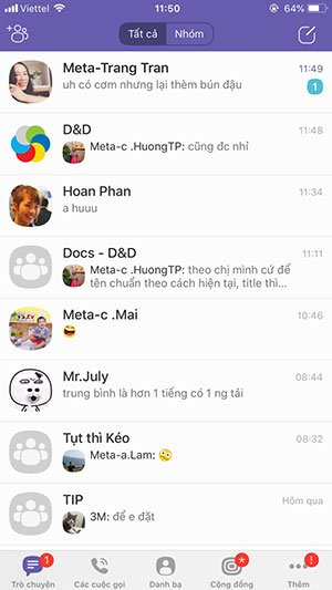 Giao diện chính của Viber