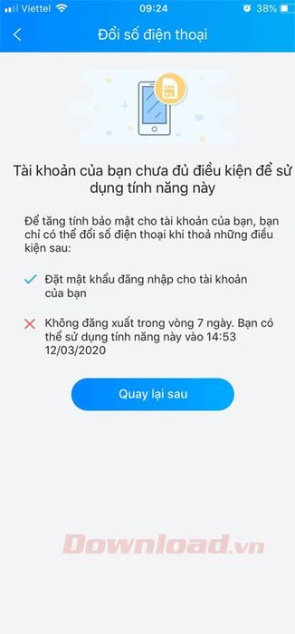 Không đủ điều kiện để thay đổi số điện thoại