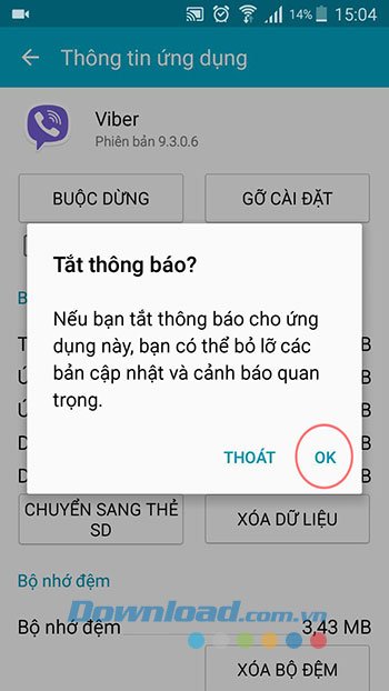 Xác nhận tắt hiện thông báo