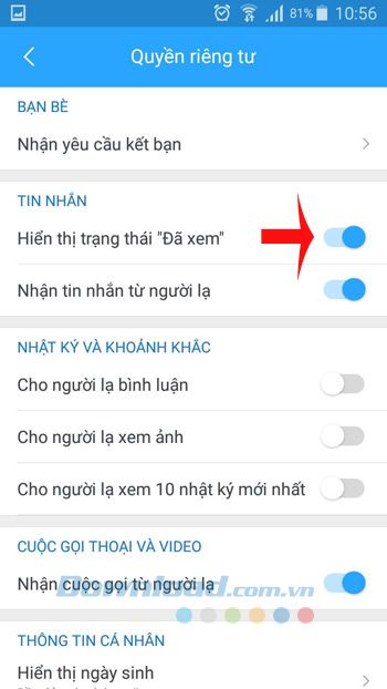 Tắt chế độ Đã xem