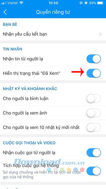 Vô hiệu hóa thông báo đã xem