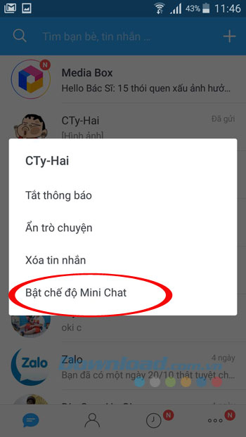 Kích hoạt tính năng Mini Chat