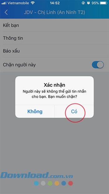 Xác nhận việc chặn người lạ trên Zalo