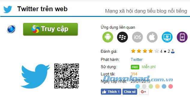 Nhấn vào Truy cập để đăng ký tài khoản Twitter