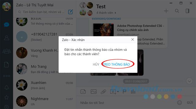 Xác nhận việc treo tin nhắn