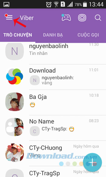 Menu chính của Viber