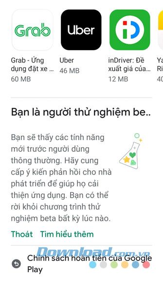 Hiển thị thông báo 'Bạn là người dùng thử nghiệm Beta'