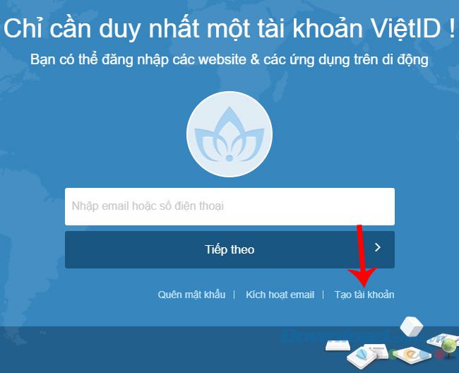 Giao diện chính của trang chủ VietID