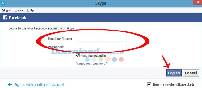 Hướng dẫn cách đăng nhập Skype bằng tài khoản Facebook