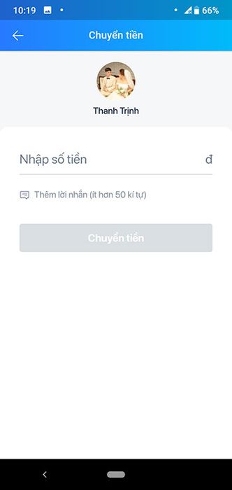 Nhập số tiền muốn chuyển trên ứng dụng Zalo