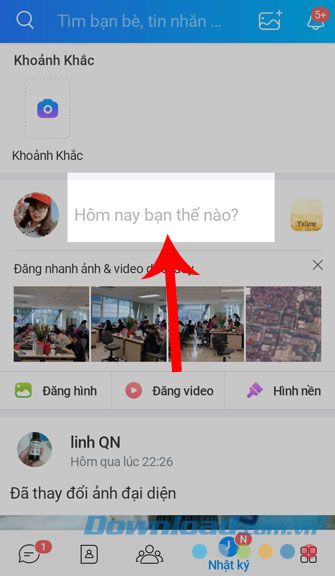 Chọn vào phần Bạn thế nào hôm nay?