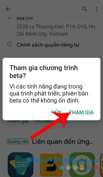 Tiếp tục, nhấn vào Tham gia