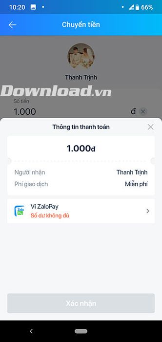 Thông tin chi tiết về giao dịch chuyển tiền