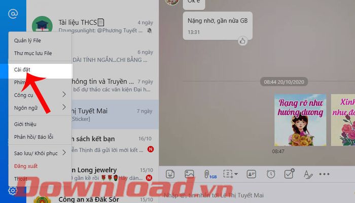 Click vào mục Cài đặt