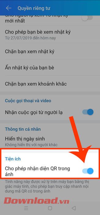 Bật chức năng Nhận diện mã QR từ ảnh