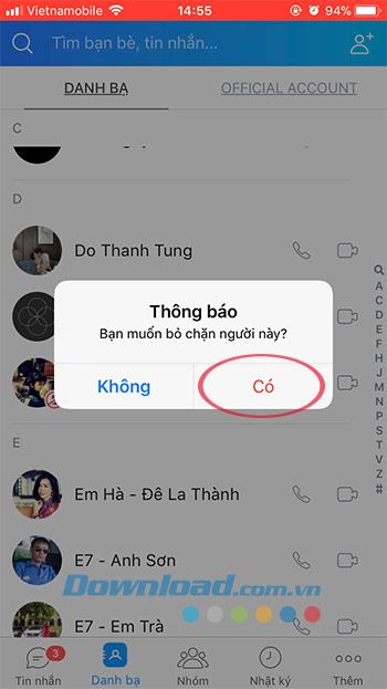 Xác nhận việc hủy chặn bạn bè