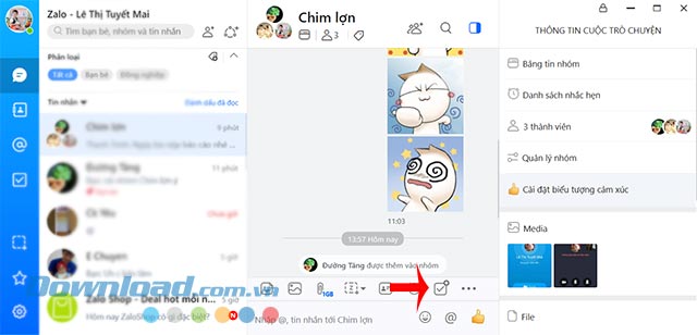 Chạm vào biểu tượng giao việc trong giao diện chat nhóm