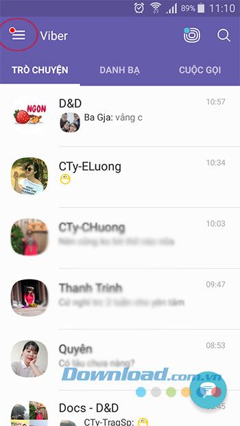 Menu của Viber