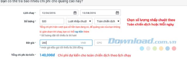 Chọn ngân sách quảng cáo