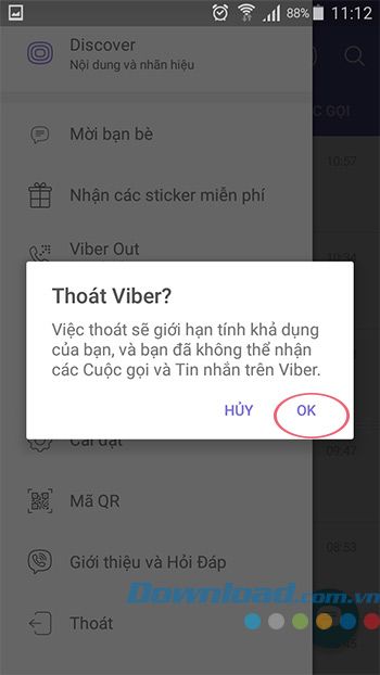 Xác nhận việc thoát Viber