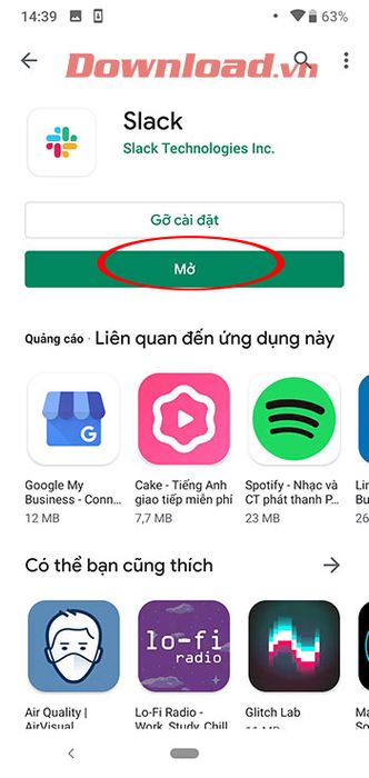 Khởi chạy ứng dụng Slack