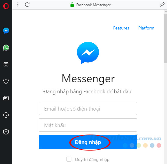 Đăng nhập vào Facebook Messenger