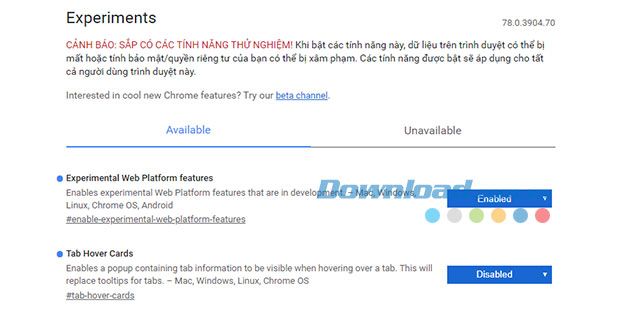 Cửa sổ tùy chỉnh tính năng ẩn của Google Chrome