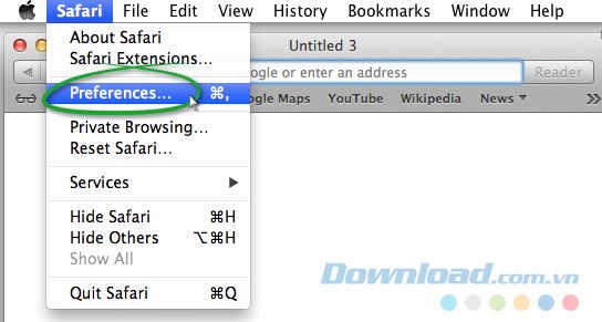 Mở trình duyệt Safari và chọn Safari > Tùy Chọn