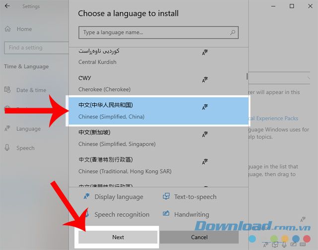 Chọn ngôn ngữ Chinese (Simplified, China) và bấm Tiếp