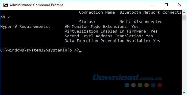 Gõ lệnh systeminfo /?