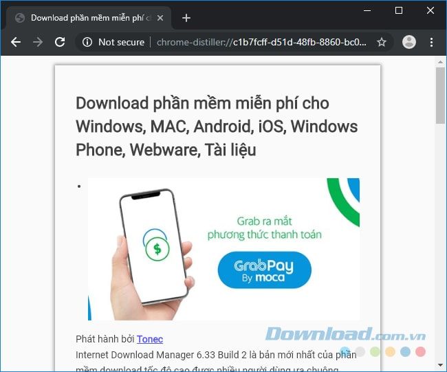 Hiển thị của trang web trong chế độ đọc trên Chrome