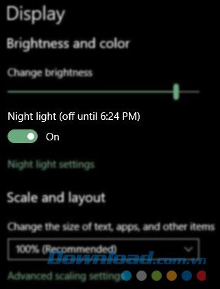 Bật tính năng ban đêm trên Windows 10