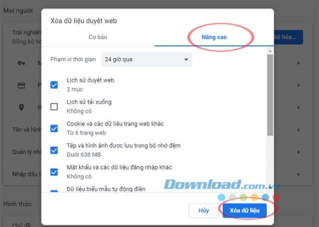 Xoá dữ liệu duyệt web