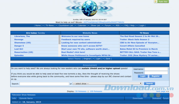 Trang web chia sẻ torrent EZTV.AG