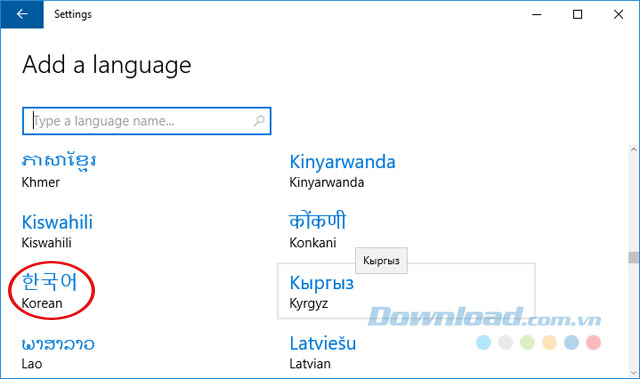Thêm ngôn ngữ Korean