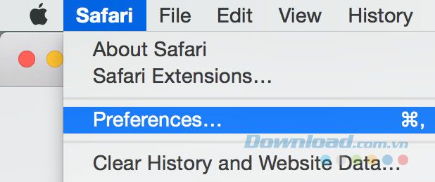 Chọn Safari > Tùy chọn