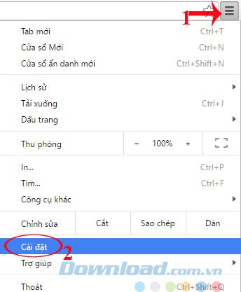 Nhấn vào Mục Cài đặt